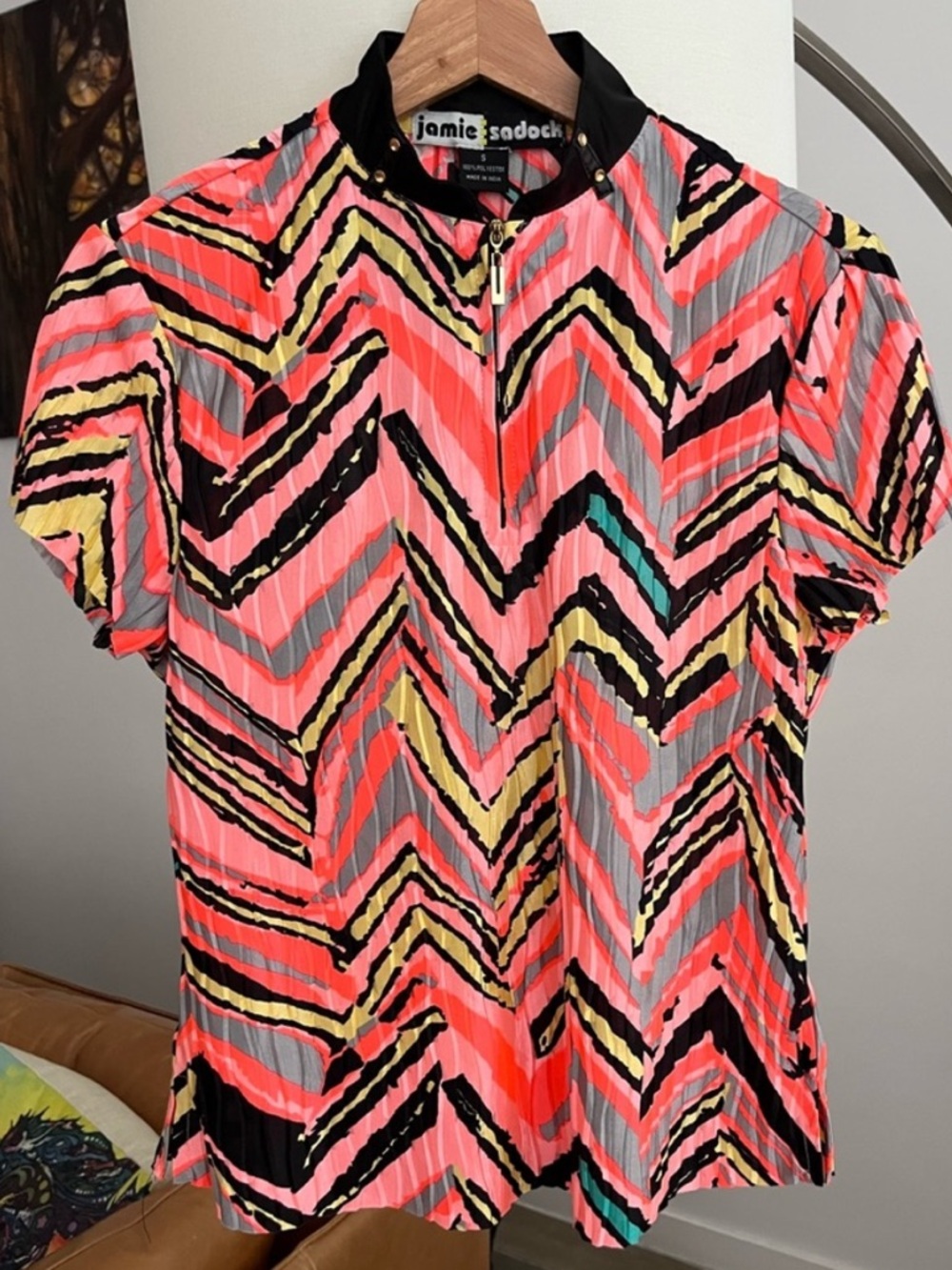 Jamie Sadock Bright 1/4 Zip Textured Short Sleeve Golf Polo
